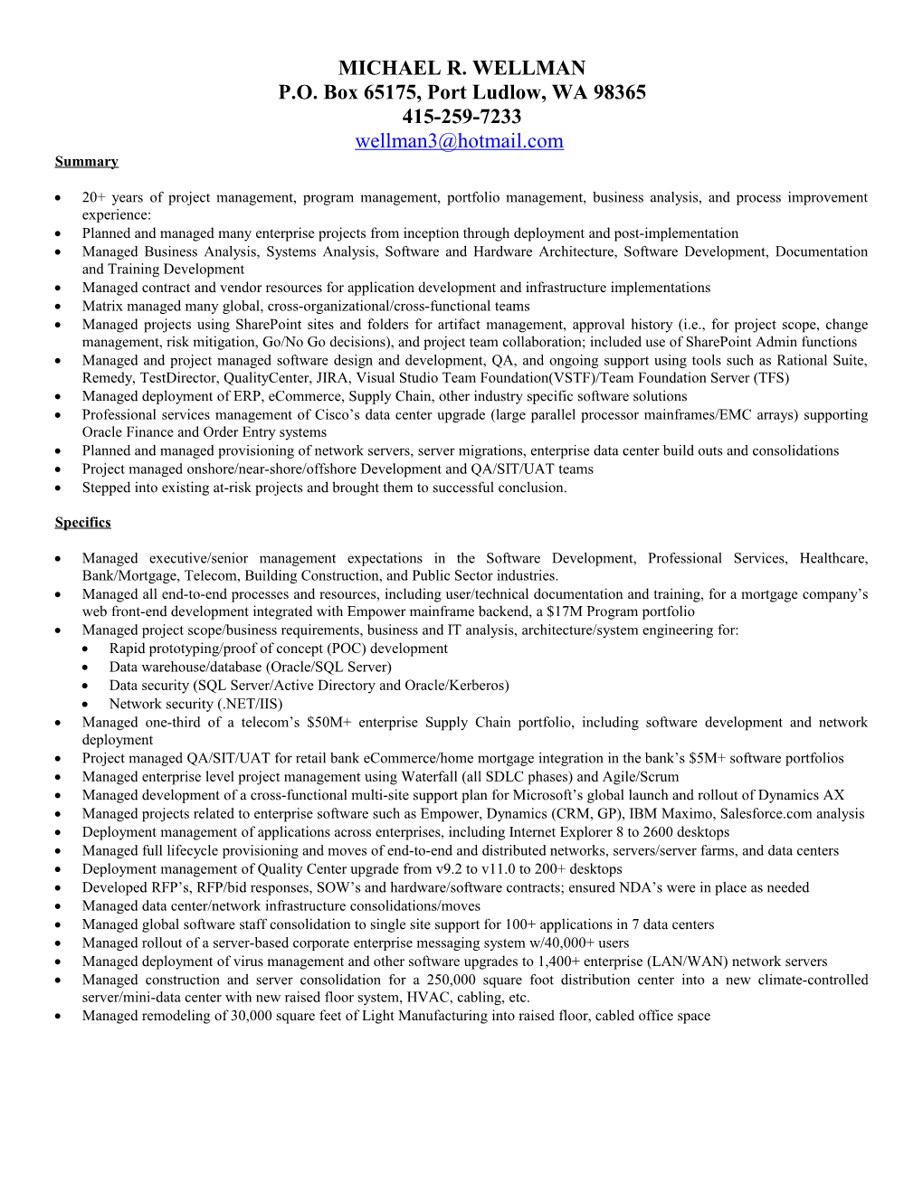 Kforce Resume of MICHAEL WELLMAN