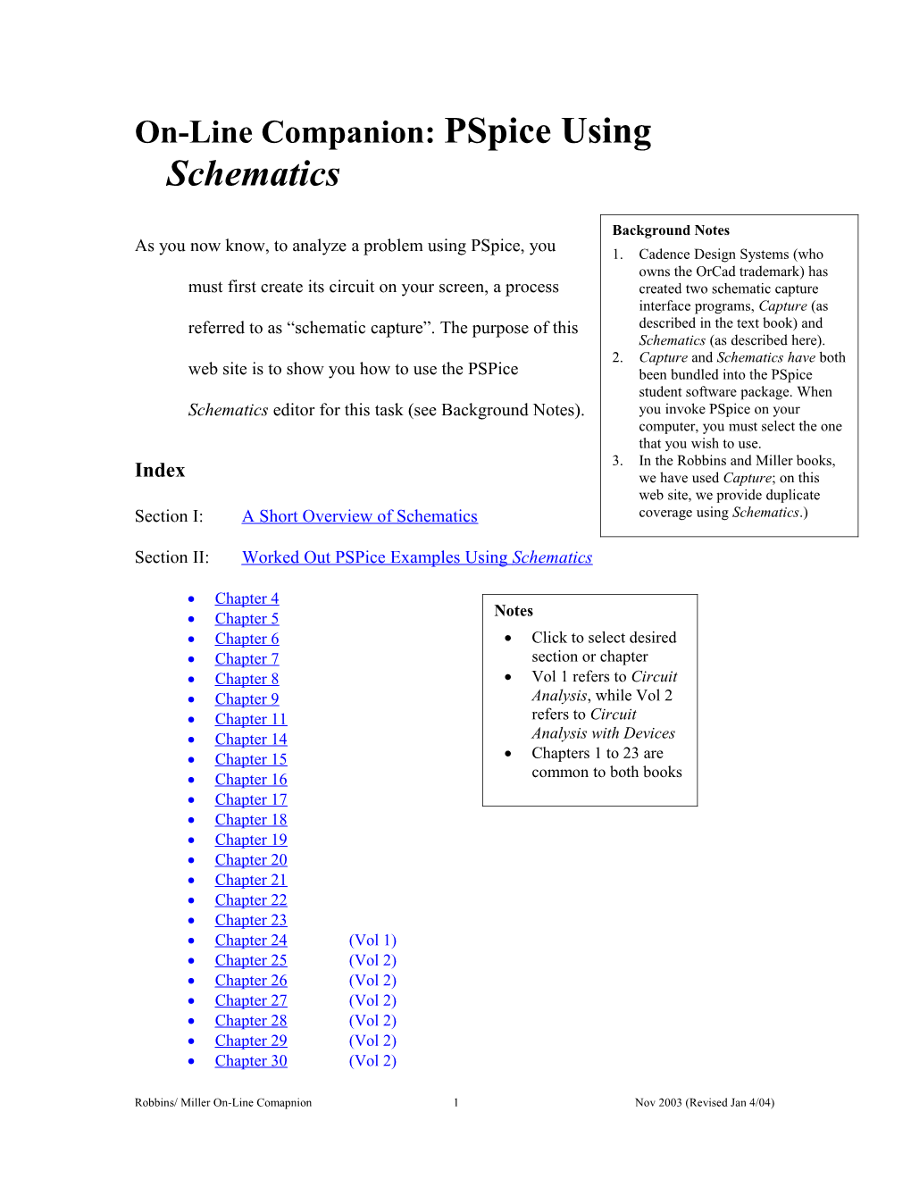 On-Line Companion: Pspice Using Schematics