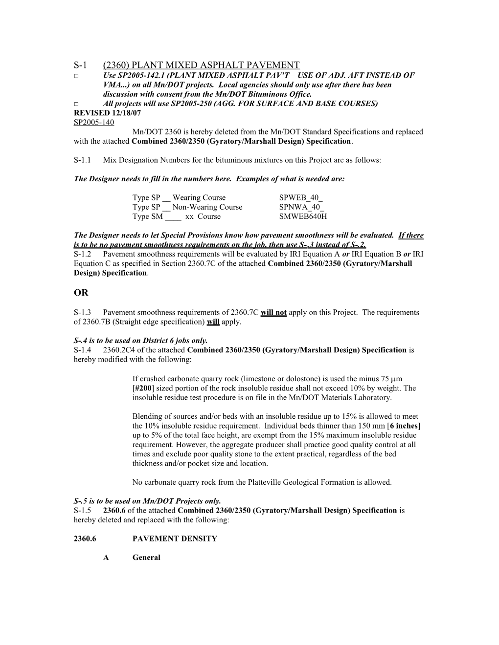 S-1 (2360) Plant Mixed Asphalt Pavement