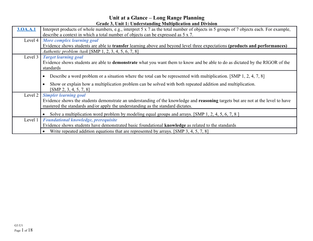 Unit at a Glance Long Range Planning