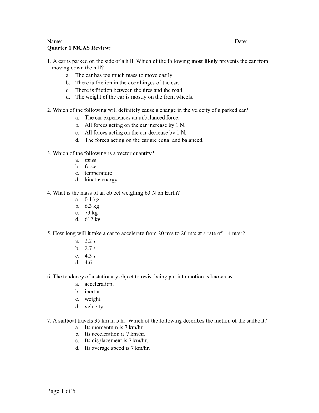 Quarter 1 MCAS Review