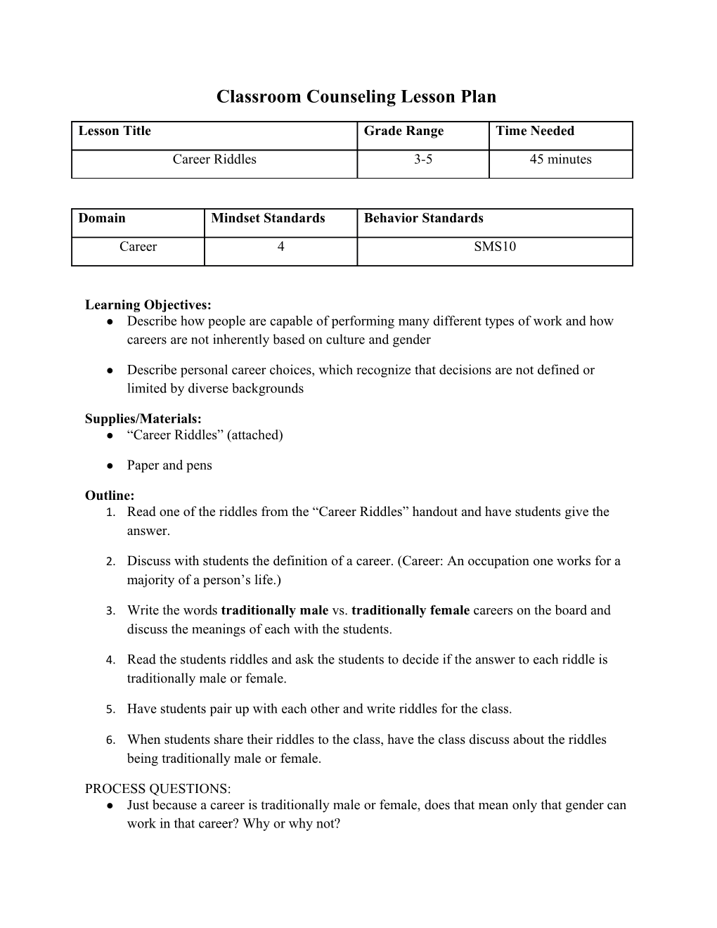 Classroom Counseling Lesson Plan s1