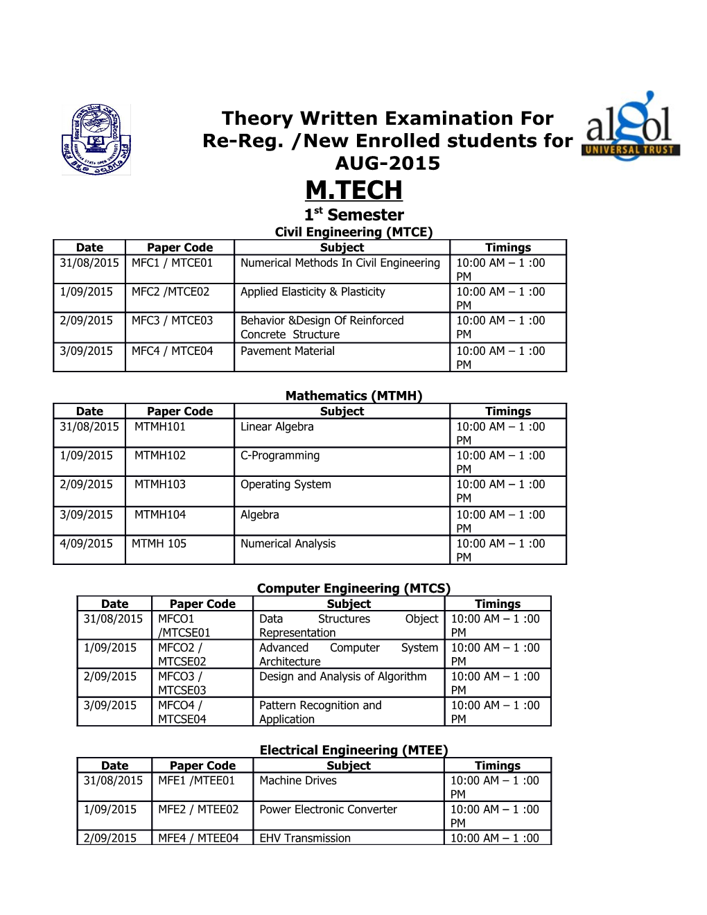 Theory Written Examination For