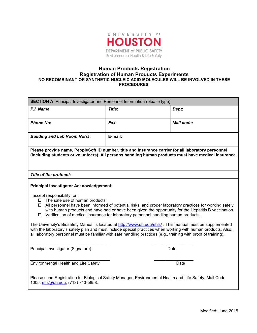 Registration of Human Products Experiments