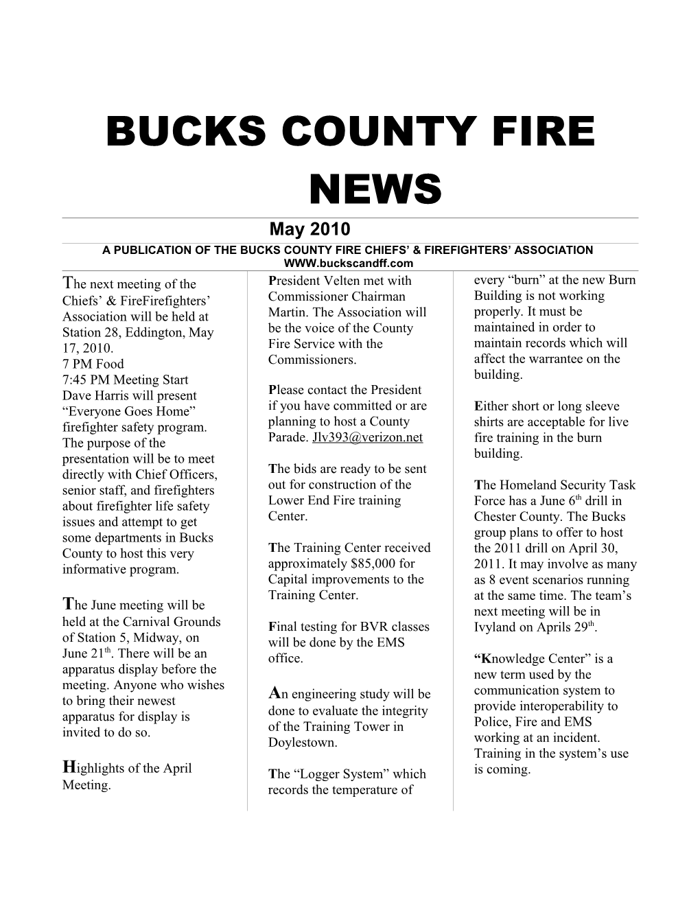 Bucks County Fire News