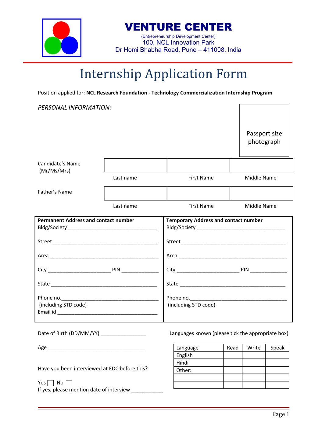 Internship Application Form