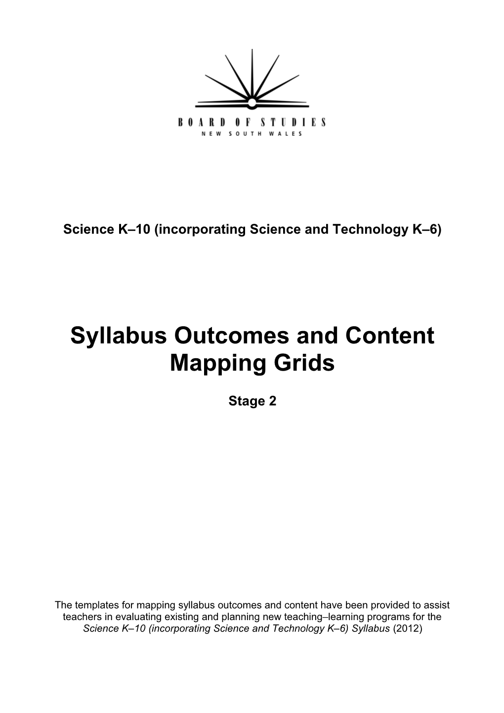 Science Outcomes and Content Mapping Grid S2