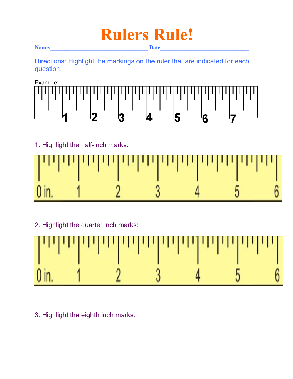 Directions: Highlight the Markings on the Ruler That Are Indicated for Each Question