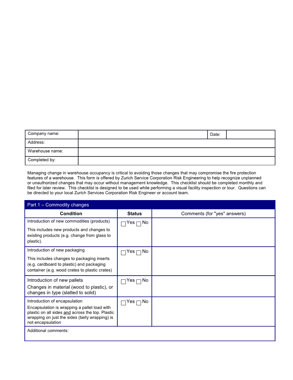 Warehouse Management of Change Inspection Checklist