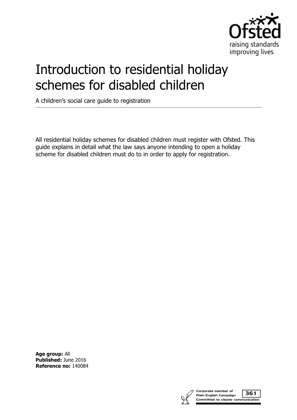 Introduction to Residential Holiday Schemes for Disabled Children