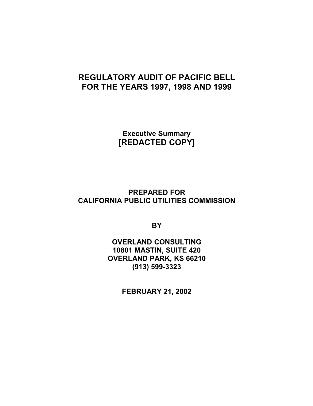 Regulatory Audit of Pacific Bell