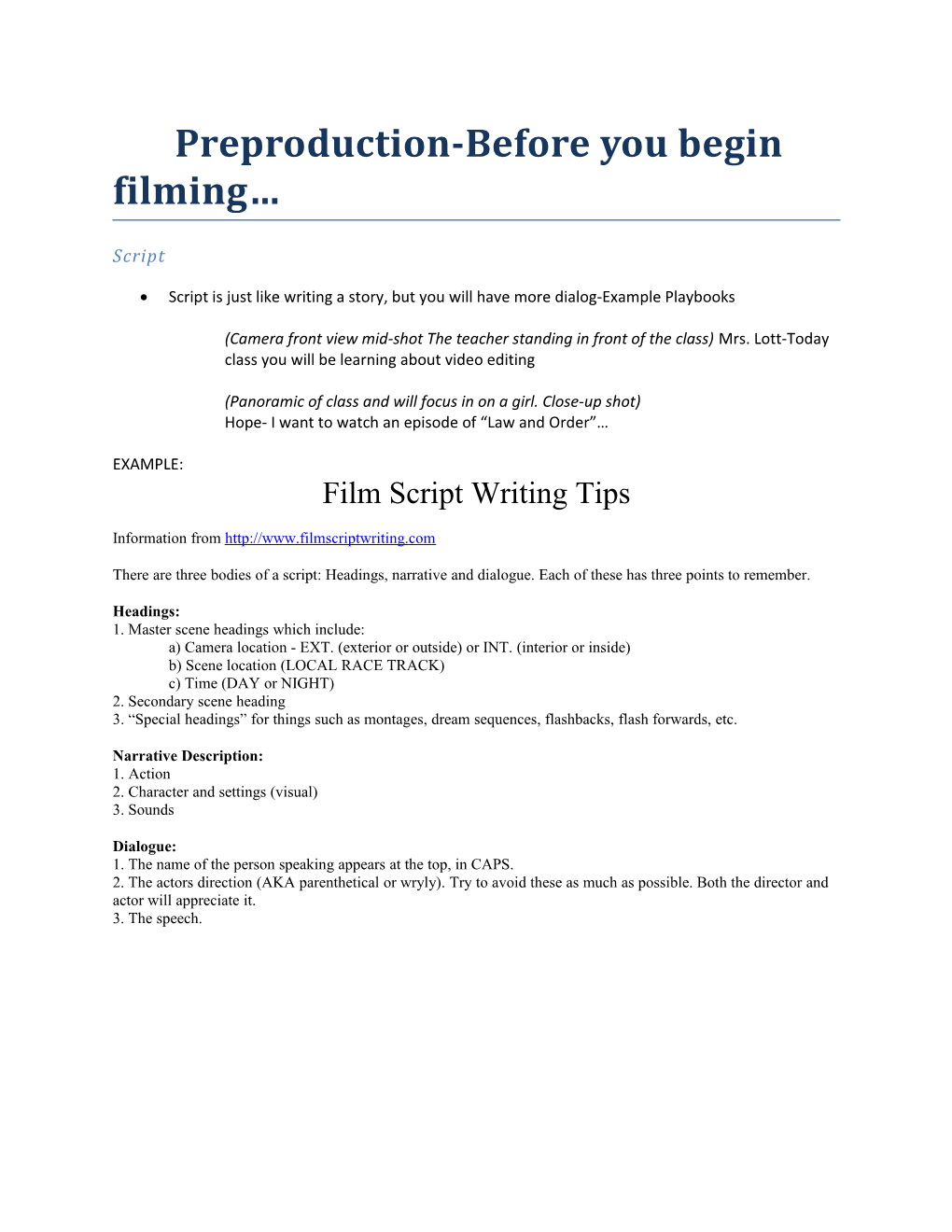 Preproduction-Before You Begin Filming