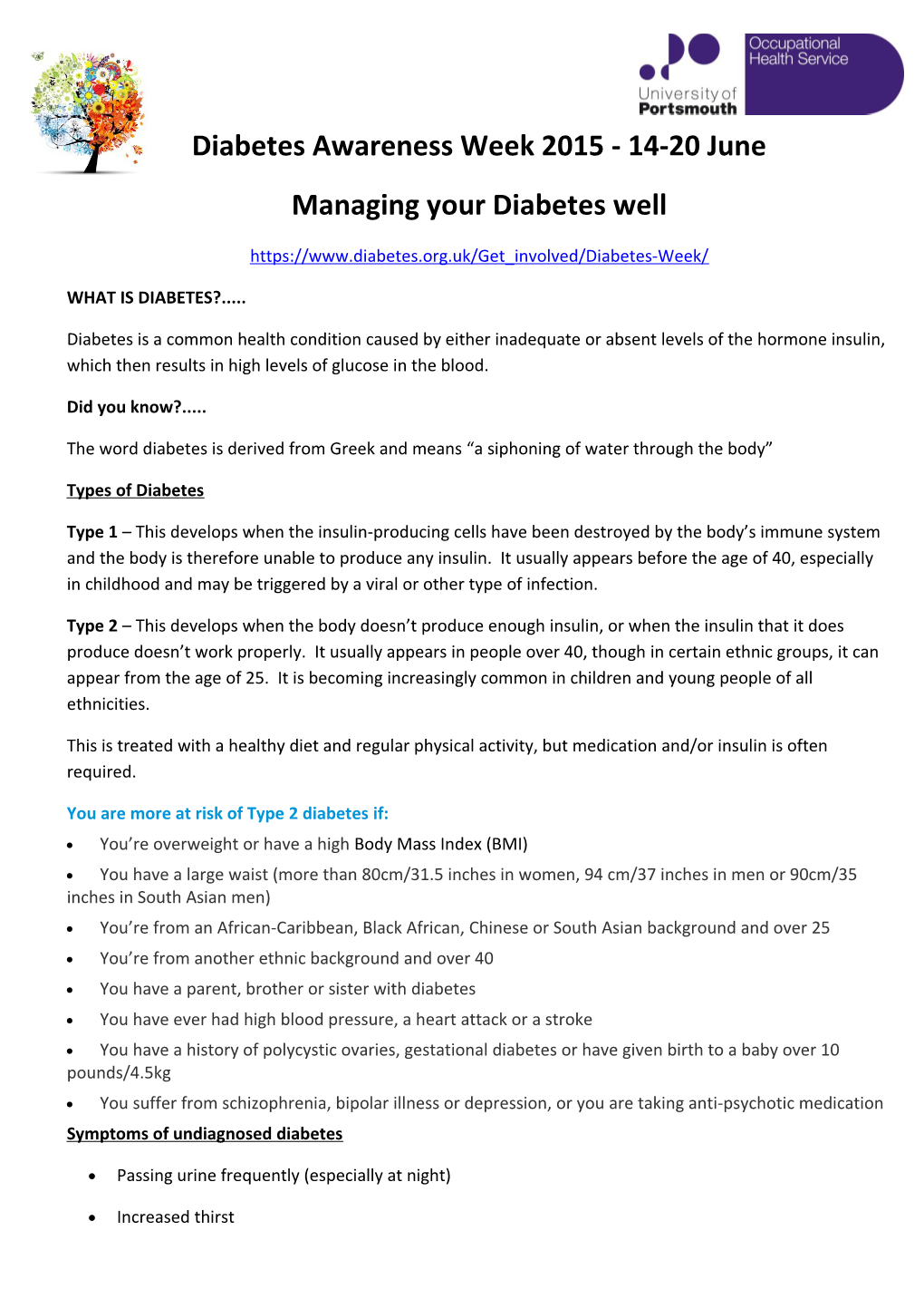 Diabetes Awareness Week 2015 - 14-20 June