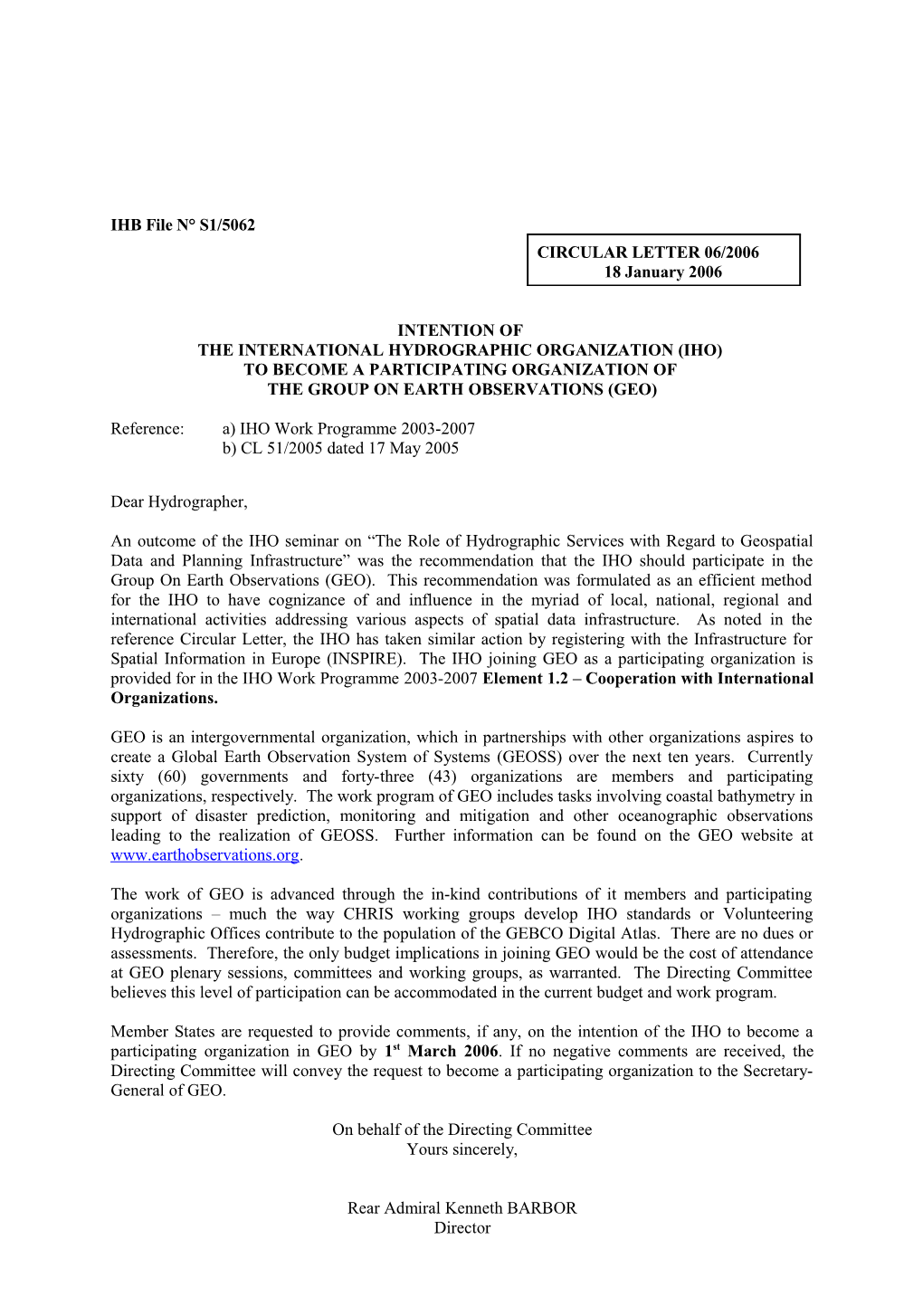 Draft Circular Letter to the IHO MS