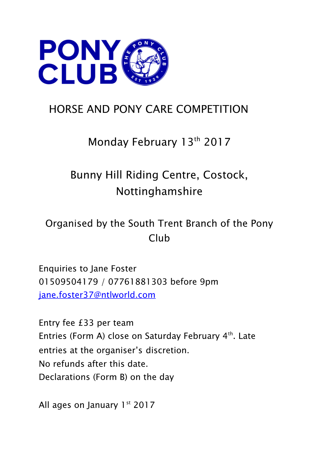 Horse and Pony Care Competition