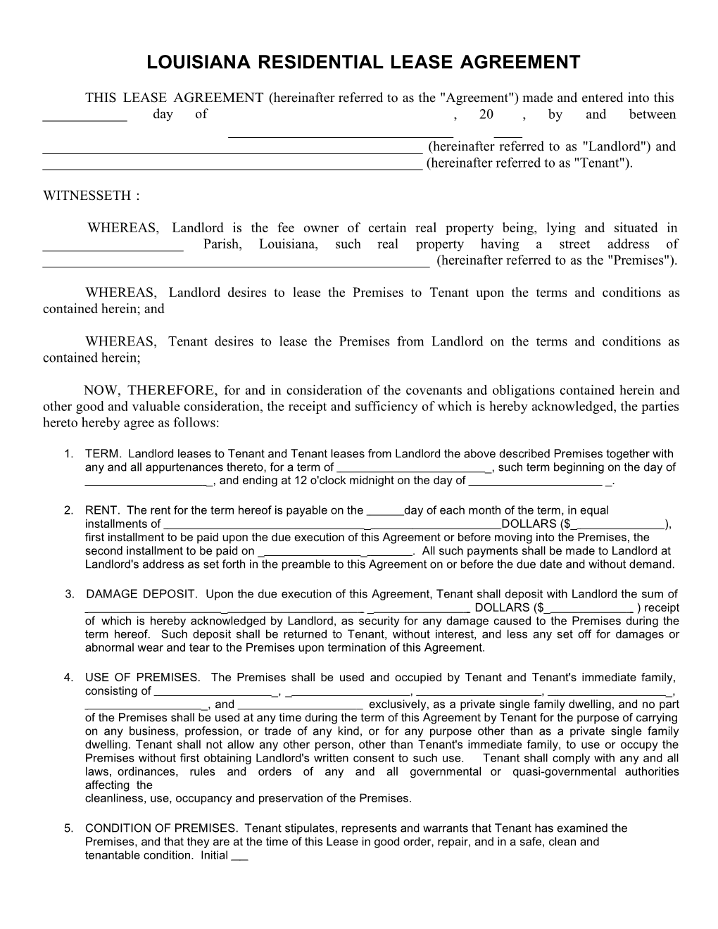 Louisiana Residential Lease Agreement