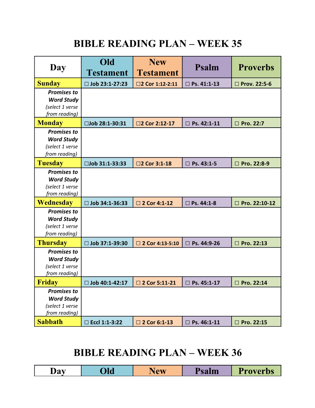 Bible Reading Plan Week 35