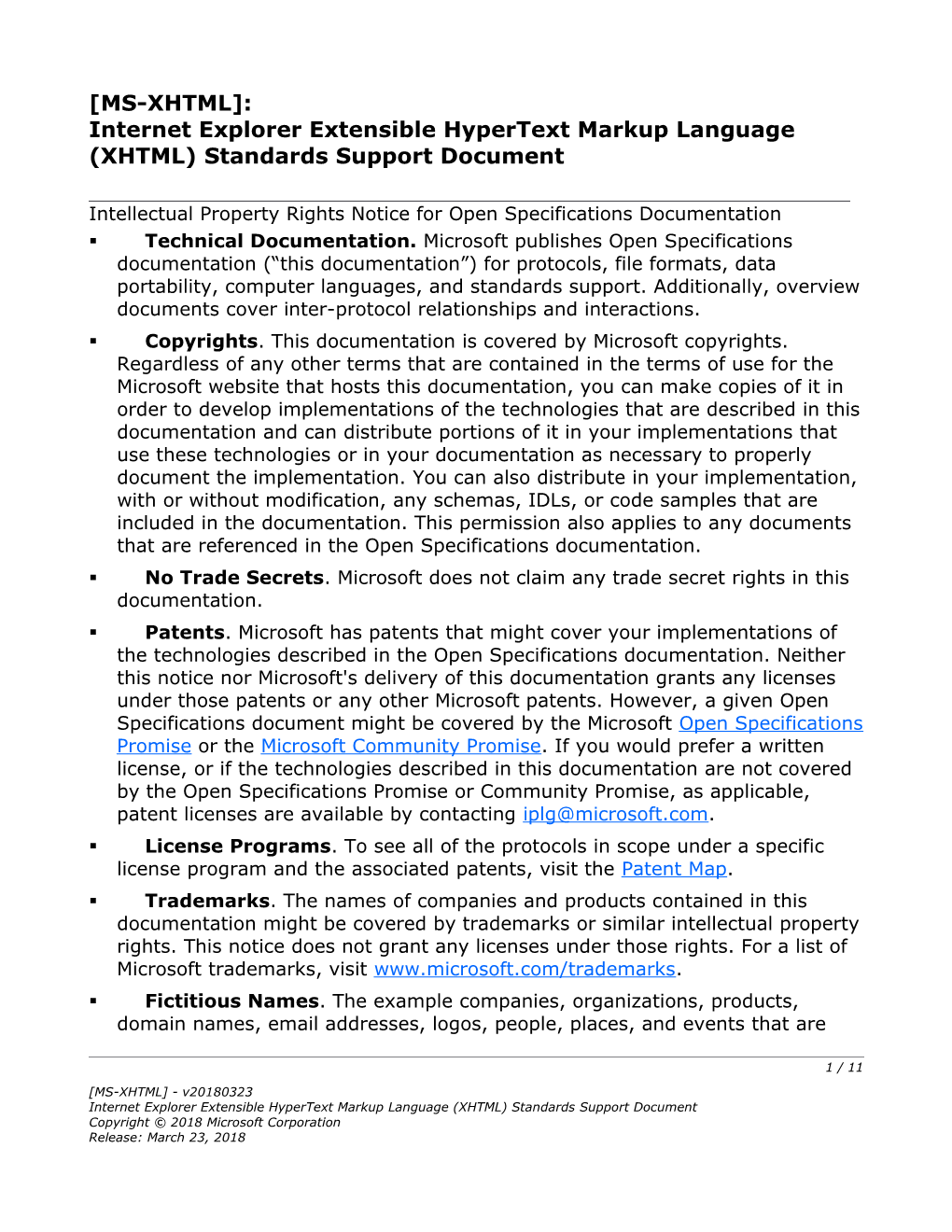 Internet Explorer Extensible Hypertext Markup Language (XHTML) Standards Support Document