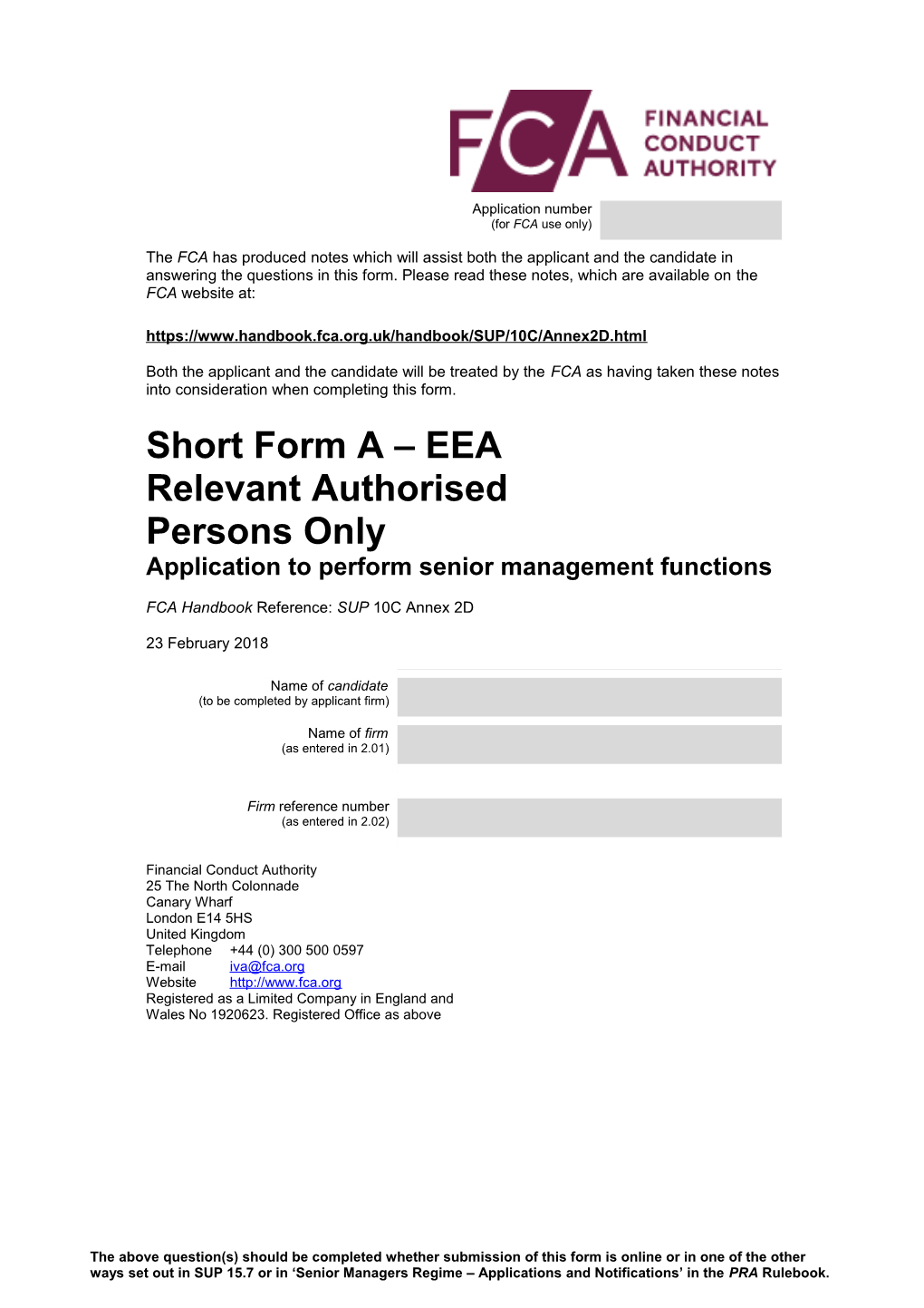 Short Form a EEA Relevant Authorised Persons Only