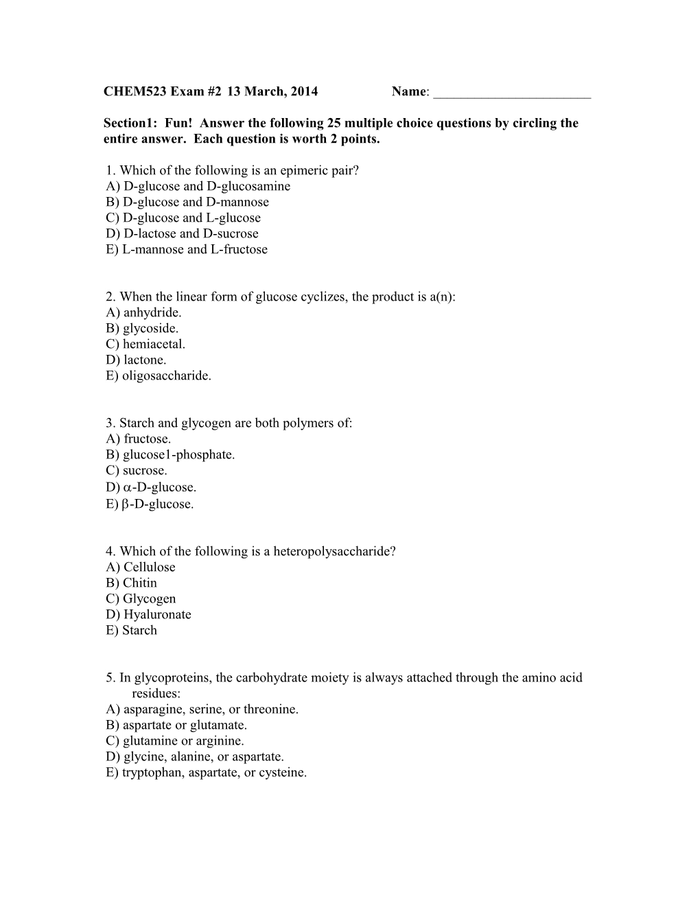 1. Which of the Following Is an Epimeric Pair?