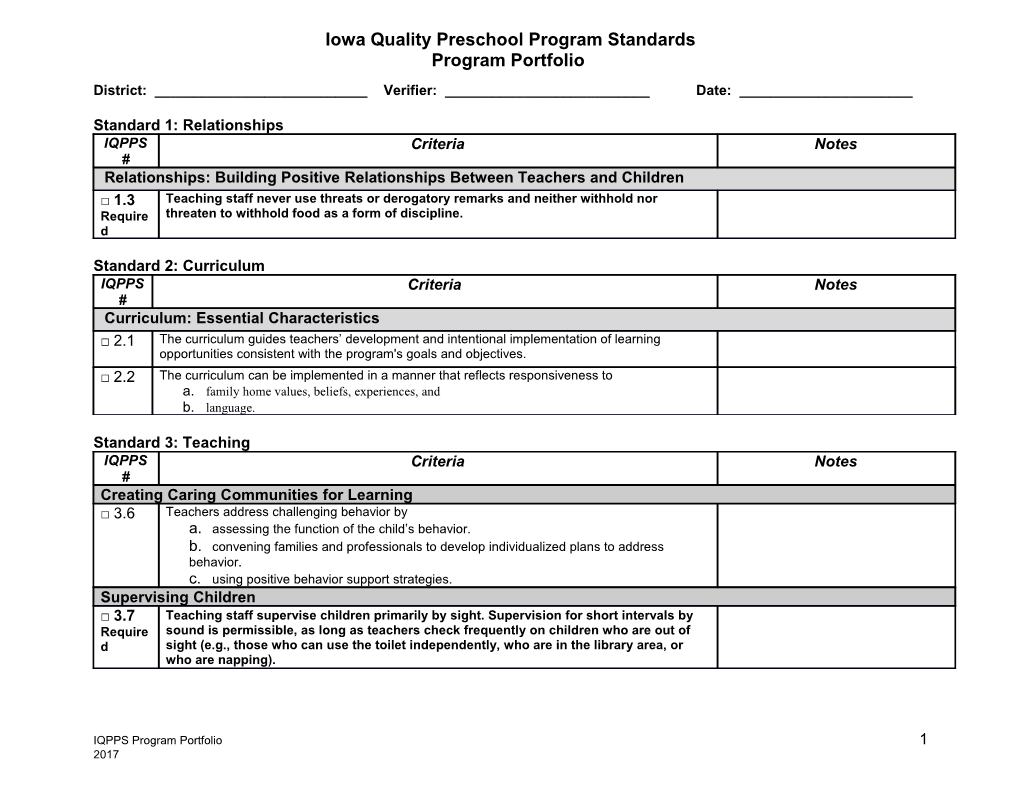 Iowa Quality Preschool Standards