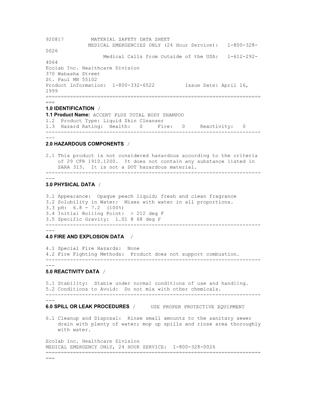 920817 Material Safety Data Sheet