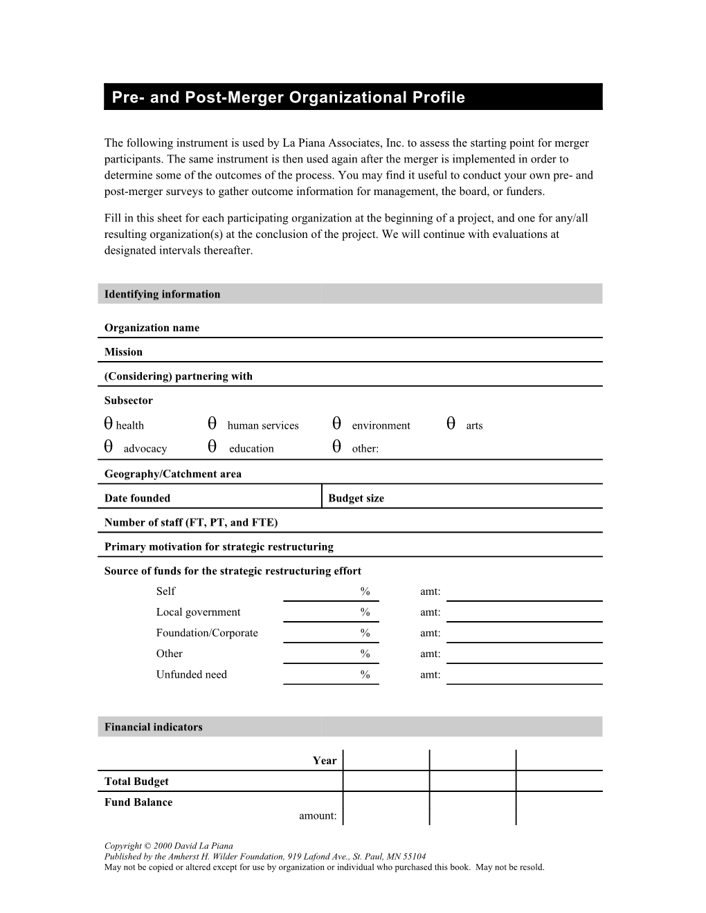 Nonprofit Mergers Worksheets