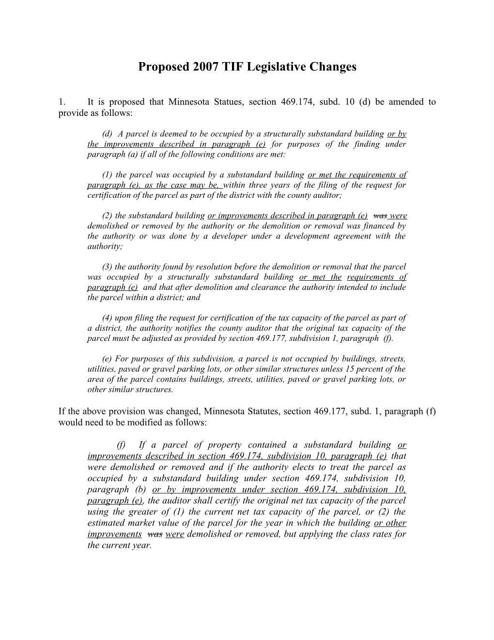 Proposed 2007 TIF Legislative Changes