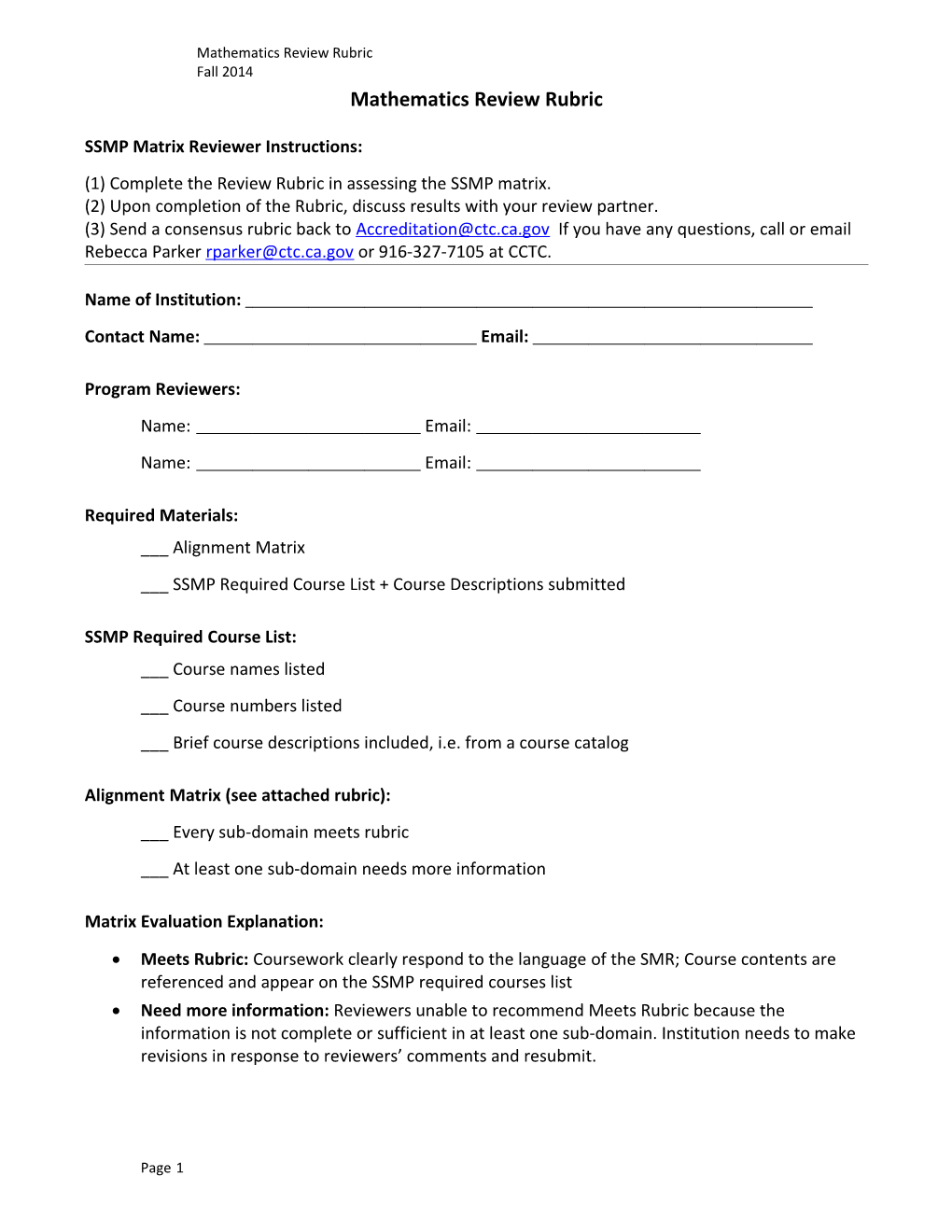 SSMP Matrix Reviewer Instructions