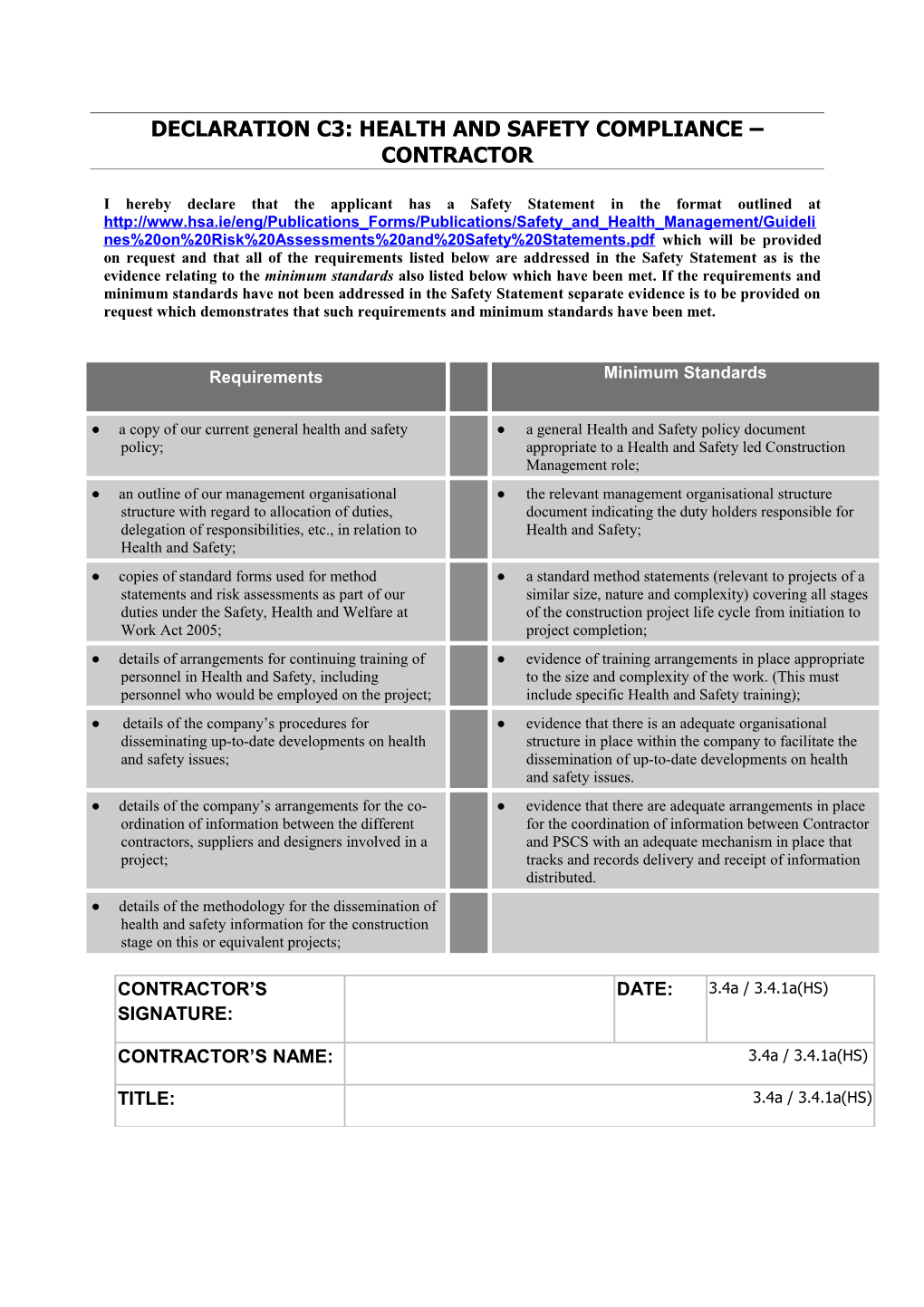 Declaration C3: Health and Safety Compliance Contractor