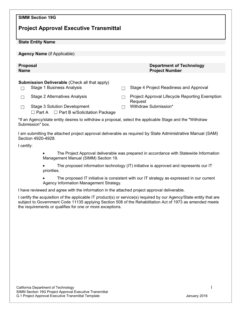 G.1 Project Approval Executive Transmittal Template