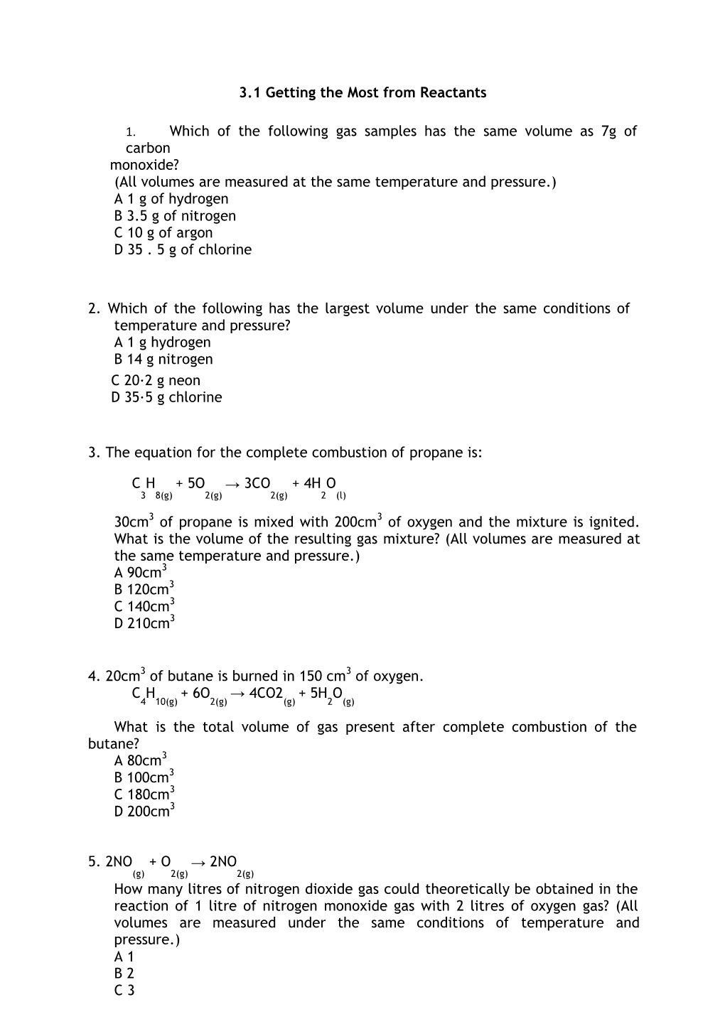 3.1 Getting the Most from Reactants