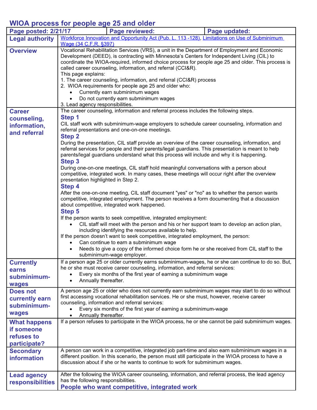 WIOA Process for People Age 25 and Older