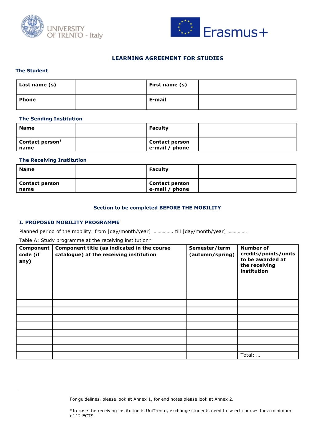 Learning Agreement for Studies s3