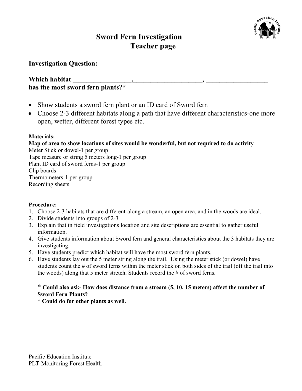 Sword Fern Investigation