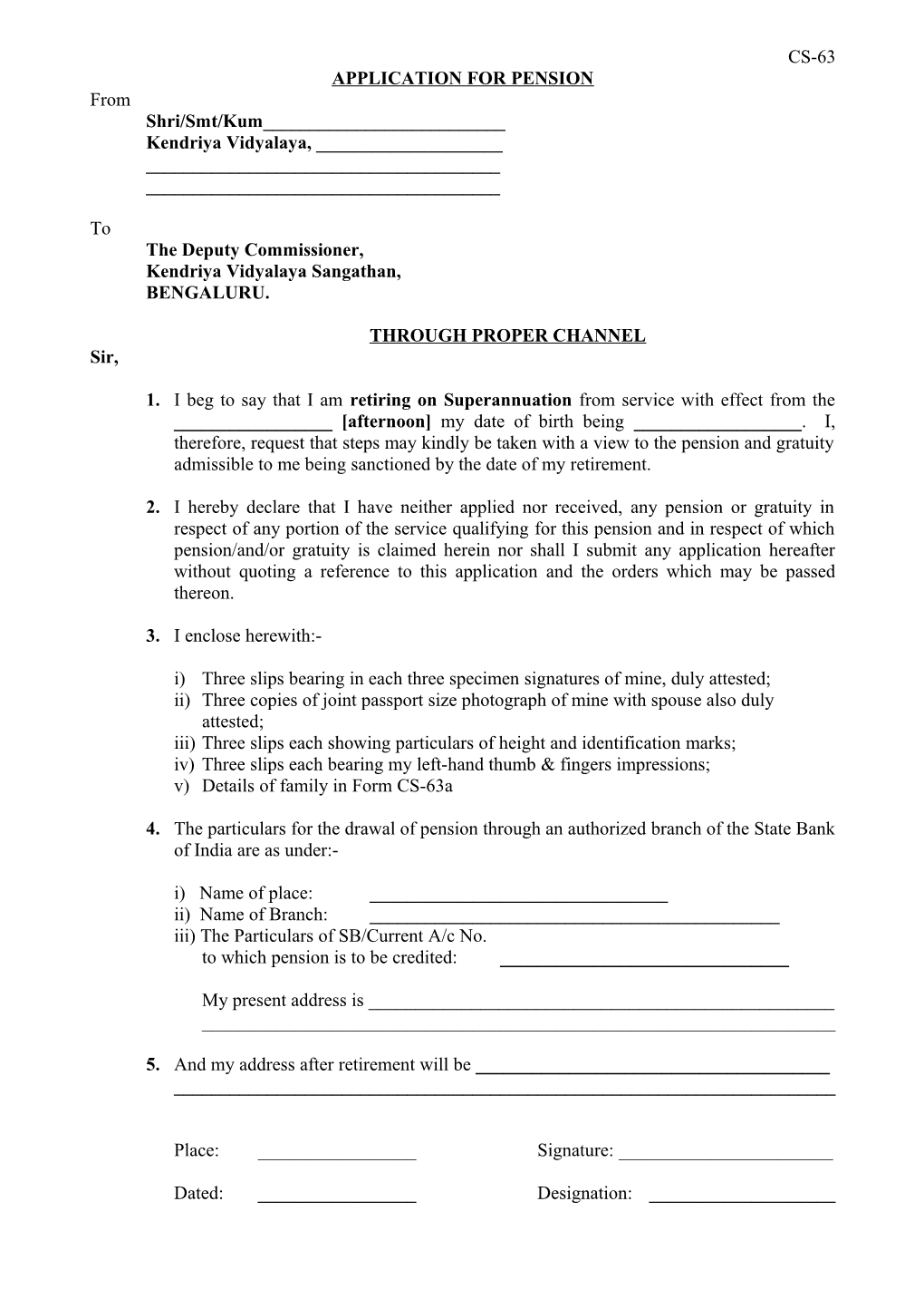Application for Pension