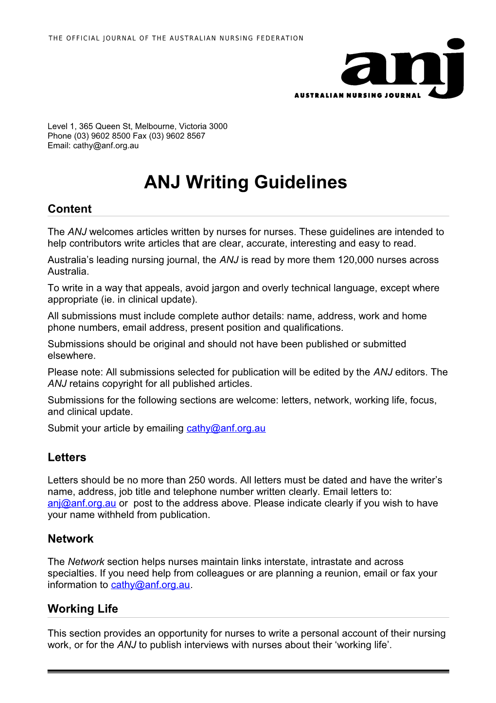The Official Journal of the Australian Nursing Federation