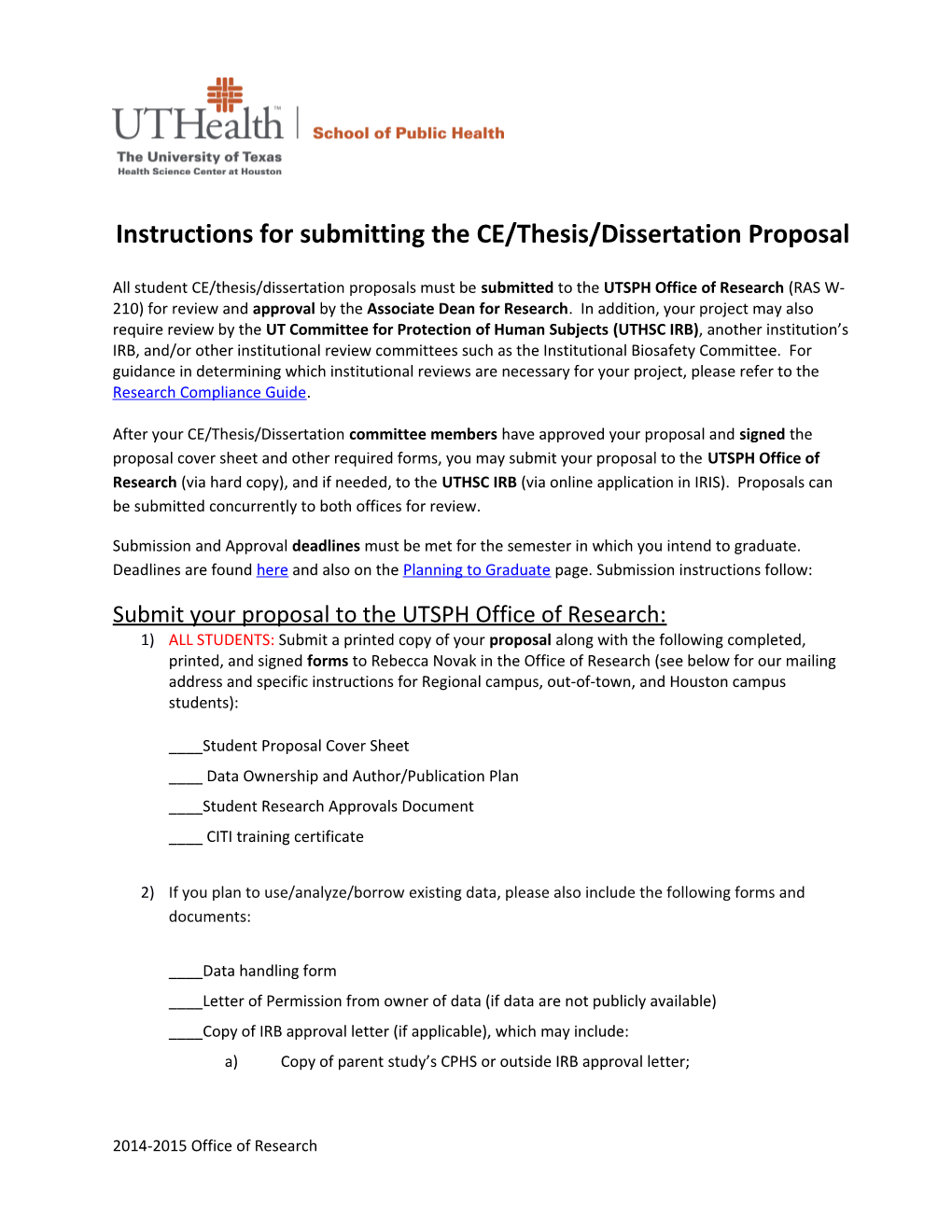 Instructionsfor Submitting the CE/Thesis/Dissertation Proposal