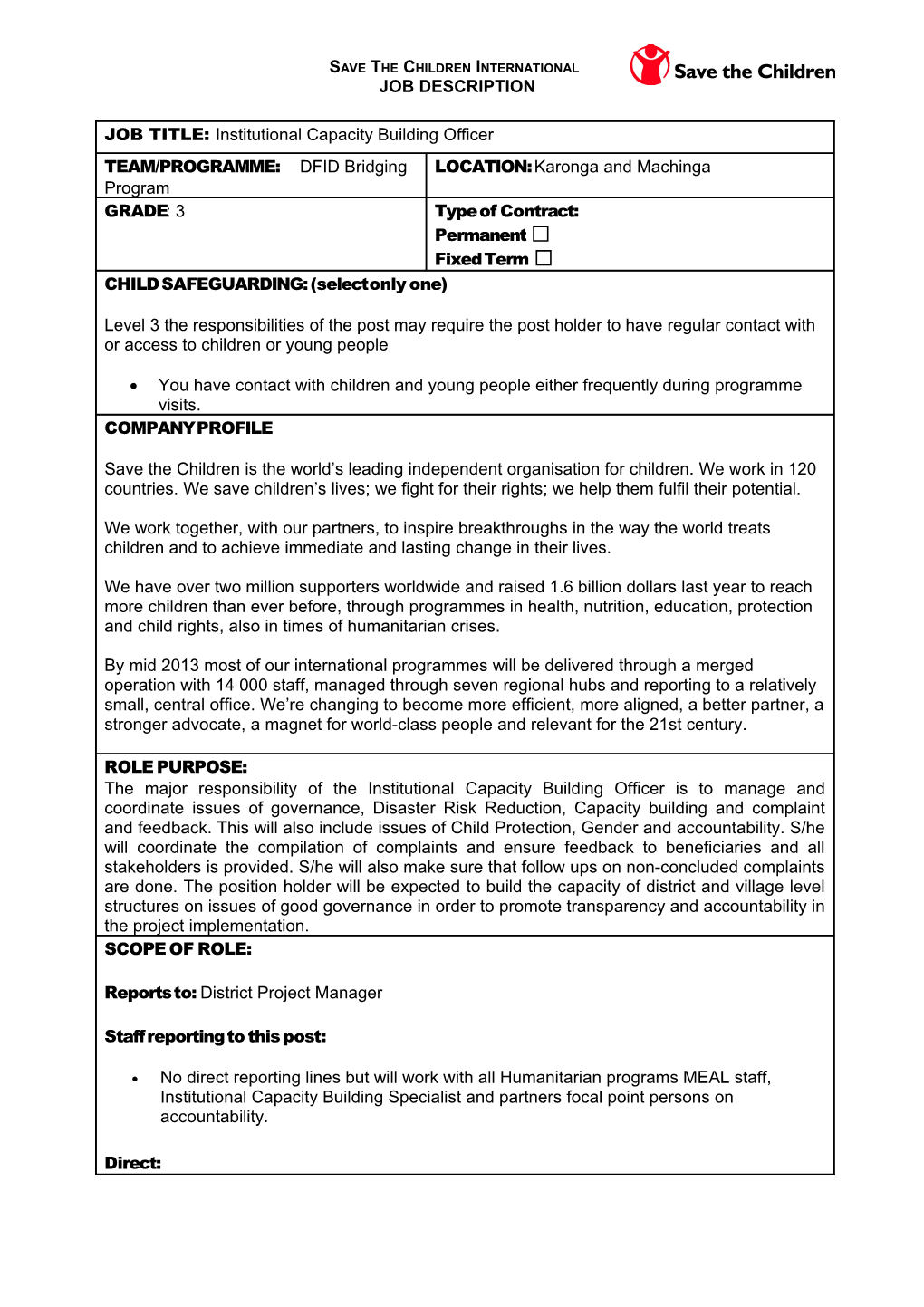 SCI Job Description Template - July 2012