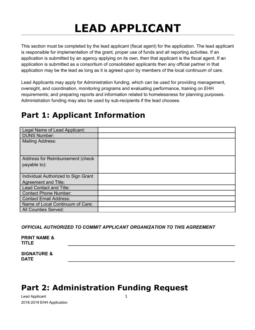 Lead Applicant / Fiscal Agent Information