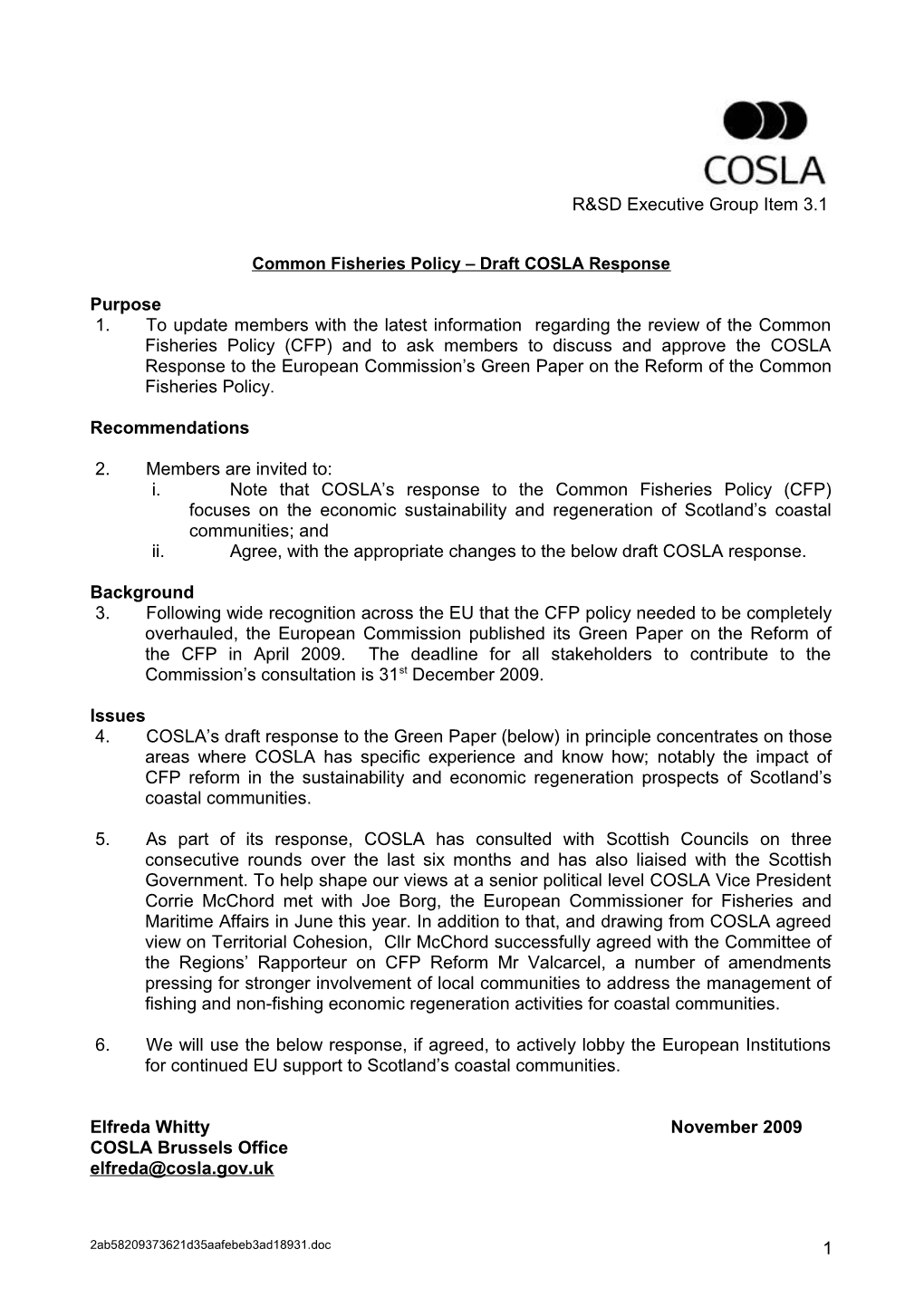 Common Fisheries Policy Draft COSLA Response