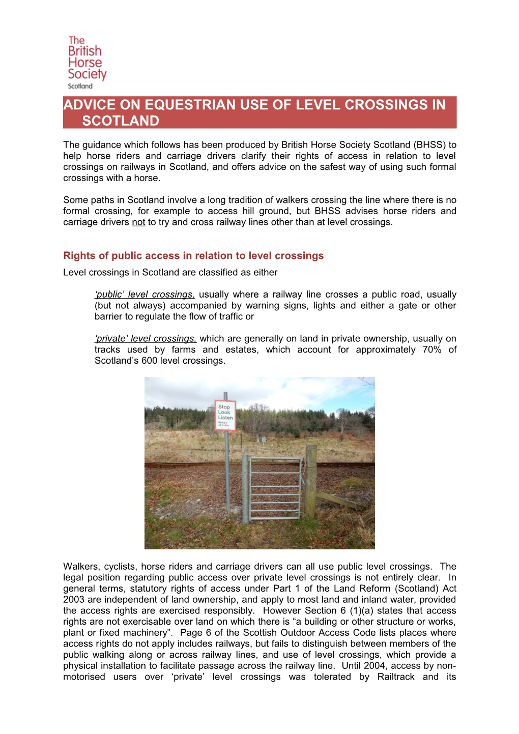 Advice on Equestrian Use of Level Crossings in Scotland
