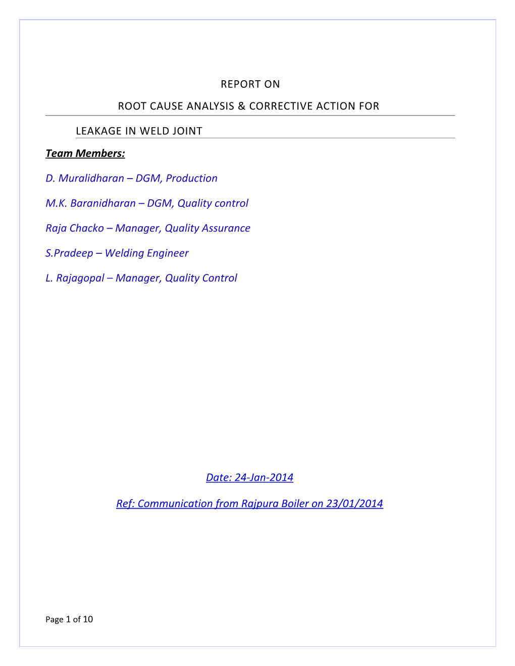 Root Cause Analysis& Corrective Action For