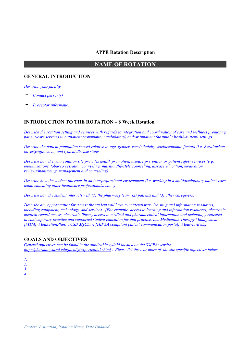 Residency Plan / Progress Report