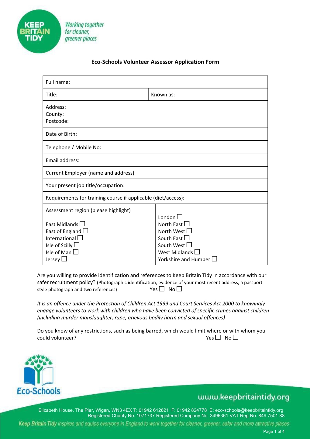 Eco-Schools Volunteerassessor Applicationform