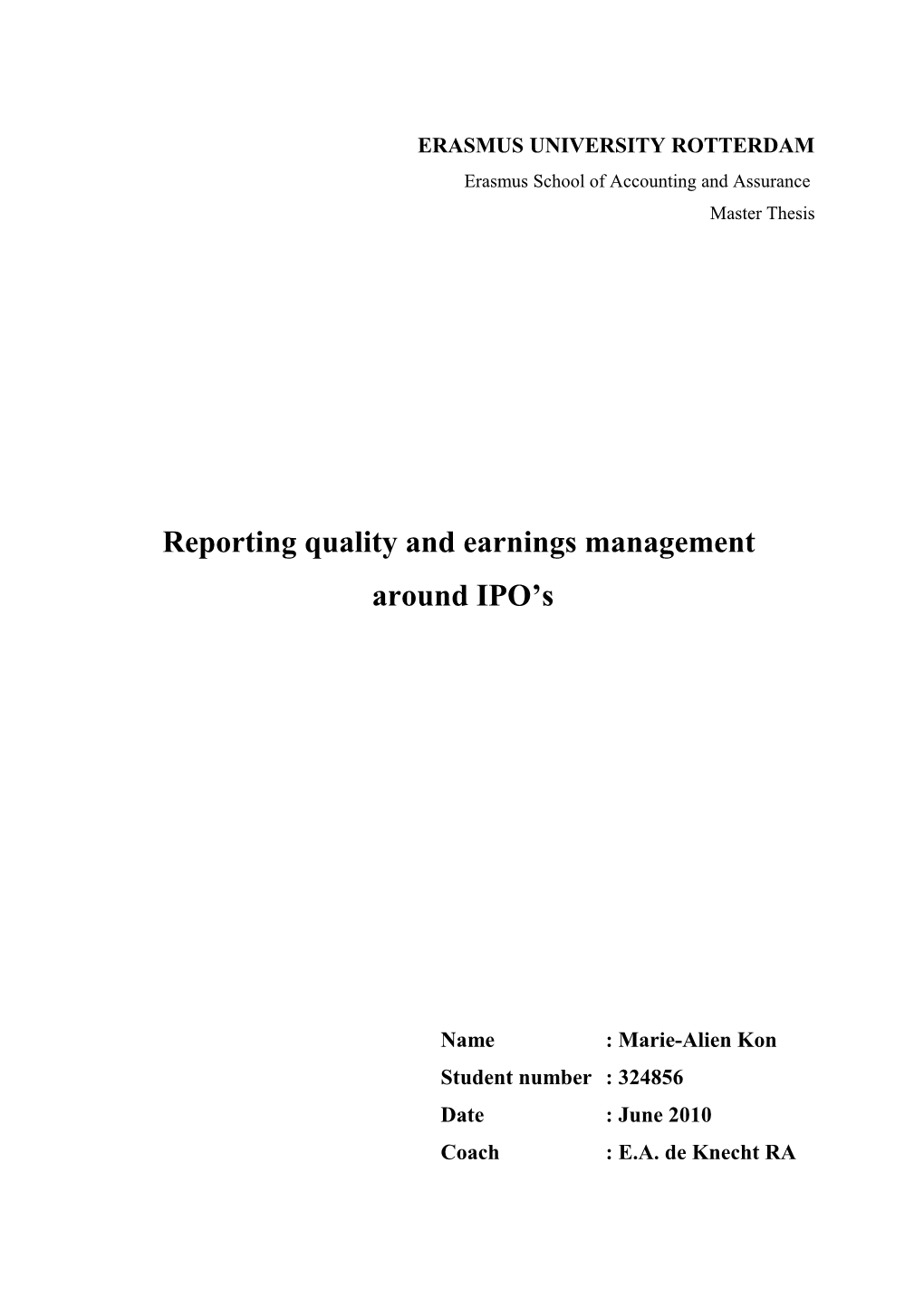 Earnings Quality at Initial Public Offerings