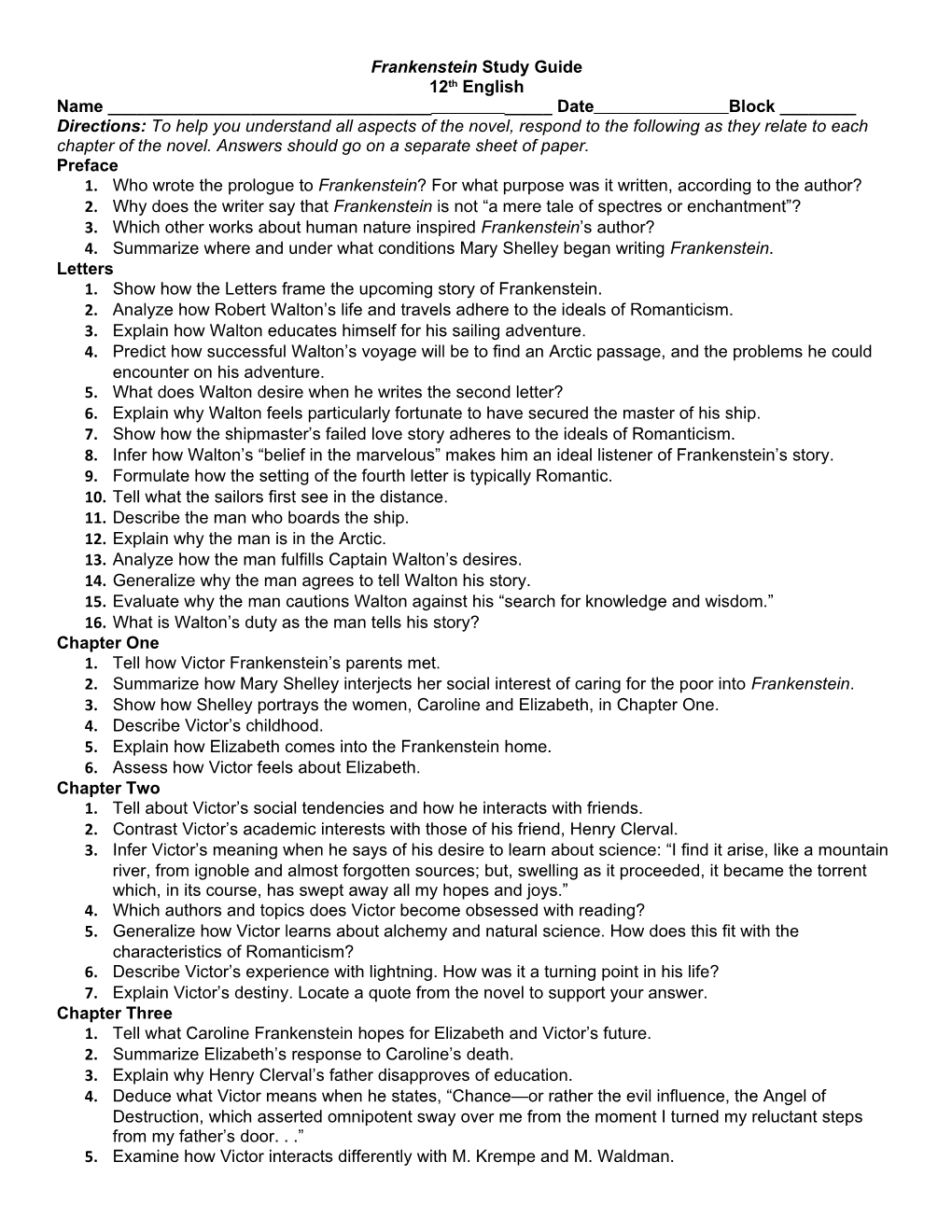 Frankenstein Study Guide s3