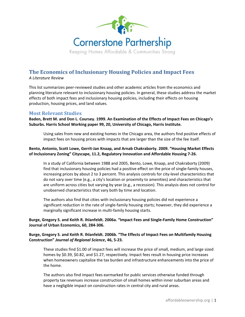 The Economics of Inclusionary Housing Policies and Impact Fees