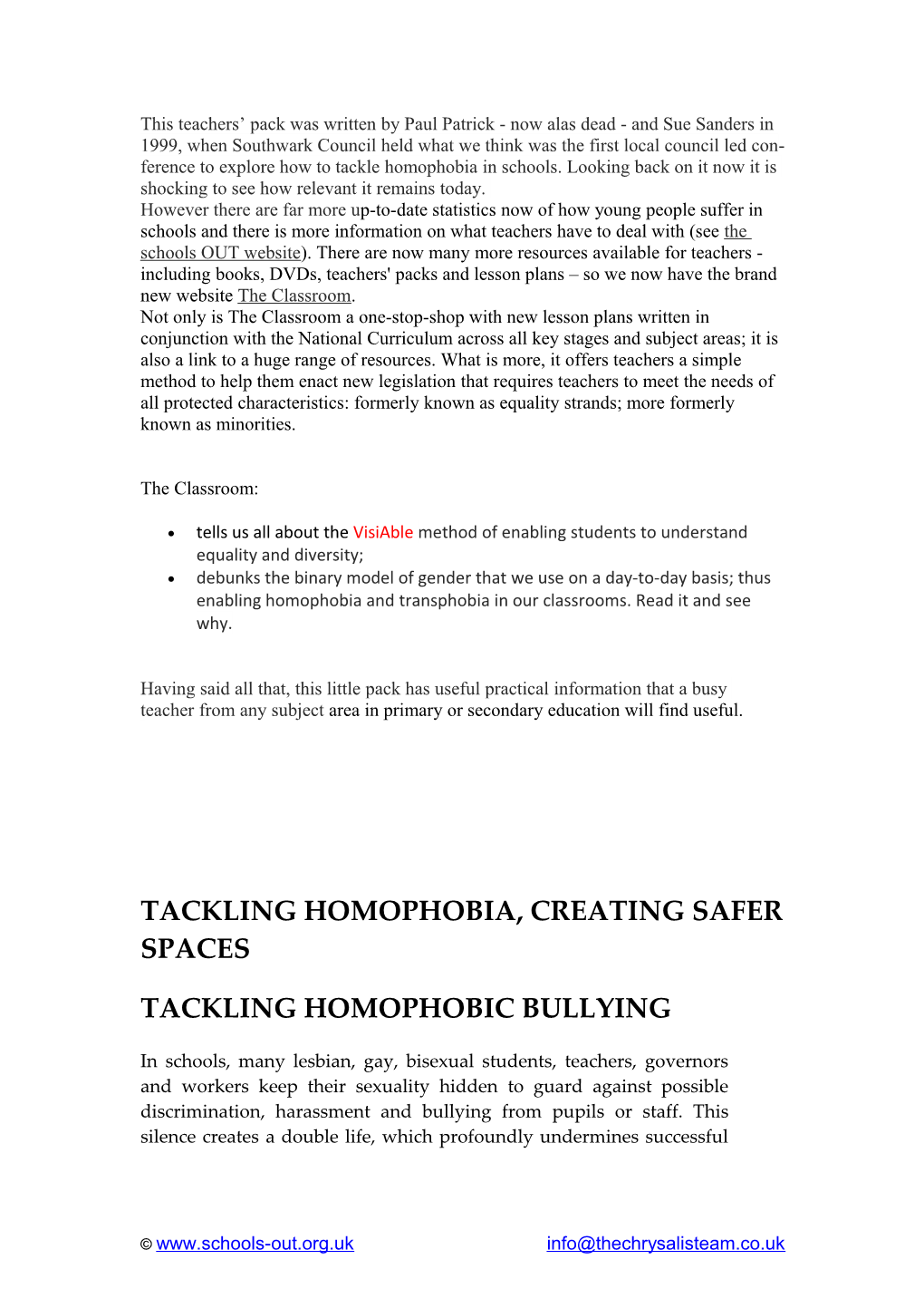 Tackling Homophobic Bullying