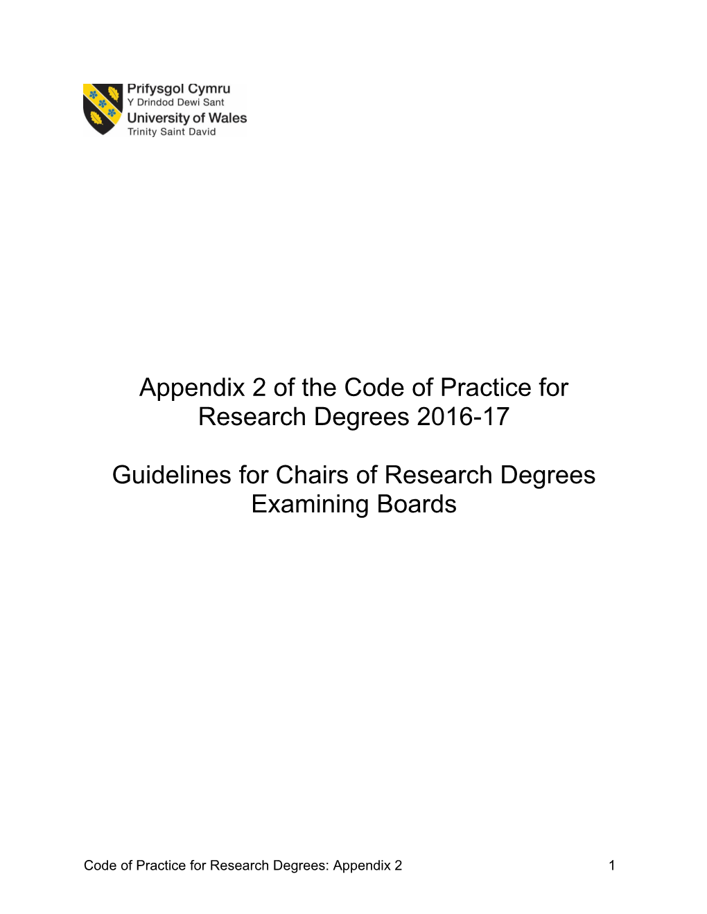 Appendix 2 of the Code of Practice for Research Degrees